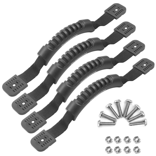 Dammerung Kayak Carry Handles Single Hole with Screws Canoe Boat Side Mount Carry Replacement Handles Slightly Flexible Rubber Handles&600D Nylon Strap (Black 4Pcs)