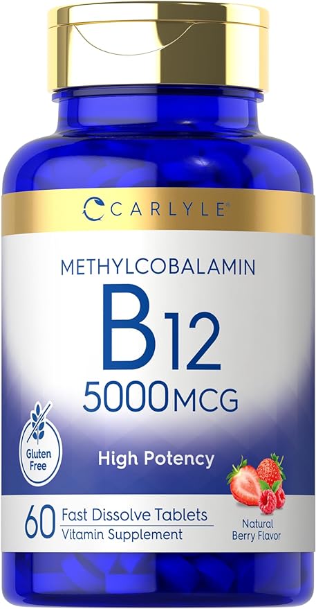 Carlyle Methylcobalamin Vitamin B12 5000mcg | 60 Fast Dissolve Tablets | for Adults | Vegetarian, Non-GMO & Gluten Free Supplement