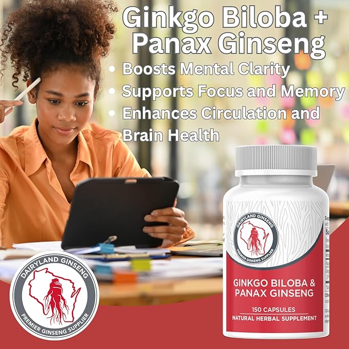 Dairyland Management Panax Ginseng + Gingko Biloba Capsules 150ct 1000 mg of Panax Ginseng, 60 mg of Gingko Biloba per Serving