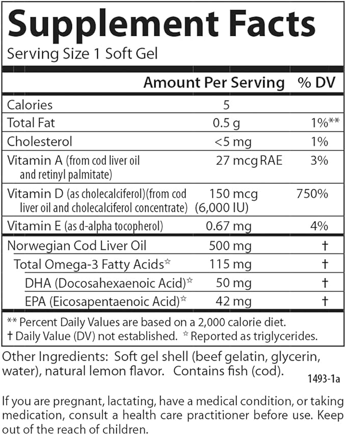 Carlson - Solar D Gems, Vitamin D3 and Omega-3 Supplement, 6000 IU (150 mcg) Vitamin D3, 115 mg Omega-3s EPA and DHA Supplement, Wild Caught, Sustainably Sourced, Lemon, 360 Softgels