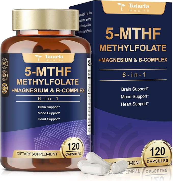 L Methylfolate 15mg 5-MTHF with B-Complex & Dual Magnesium | Active 5-MTHF Form + Methyl B12 | Supports Methylation, Cellular Function & Energy Metabolism | Non-GMO, Gluten Free (120 Capsules)
