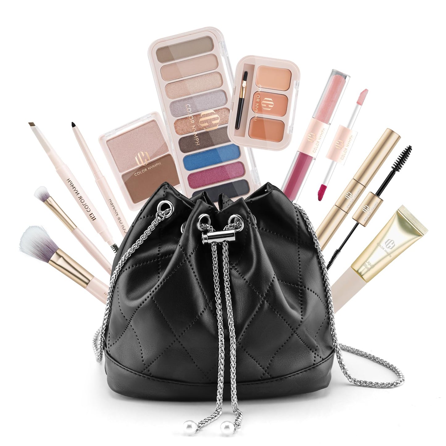 Color Nymph Girls Makeup Kit for Teens Girls with Cosmetic Bag, Full Face Makeup Kit For Women included 9 Color Eyeshadow Palette Concealer Liquid Blush Eyeliner Lipgloss