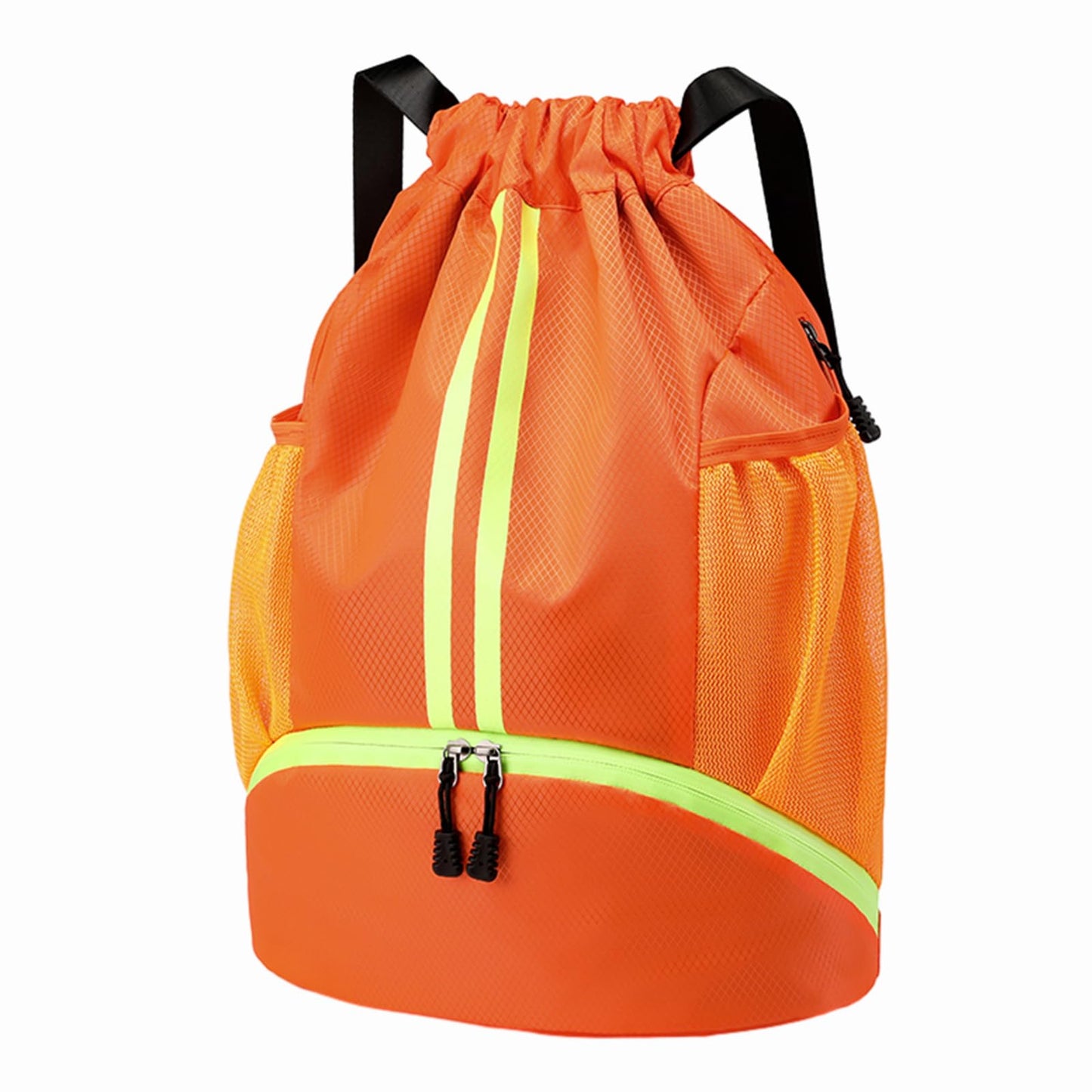 Hoedia Sports Drawstring Backpack - String Swim Gym Bag with Shoes Compartment and Wet Proof Pocket for Women/Men (Orange)