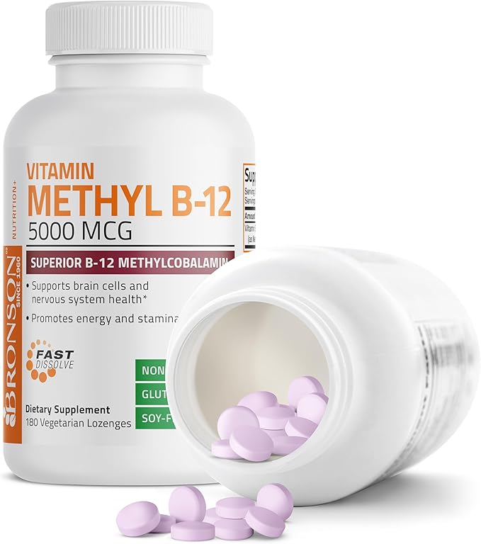 Bronson Methyl B12 5000 mcg Vitamin B12 Methylcobalamin Energy & Brain Support, 180 Lozenges