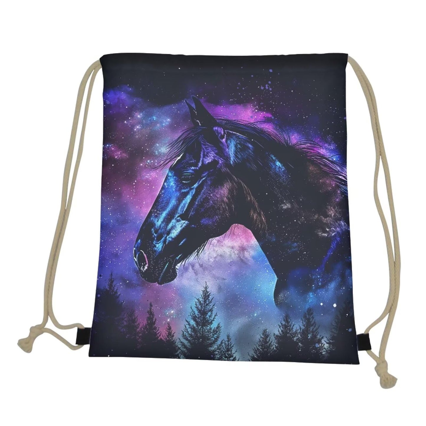 COEQINE Horse Drawstring Backpack Girls 10-12 Lightweight Drawstring Bookbag for Kids Girls Middle High School Swim Shoulder Bag,Blue Black