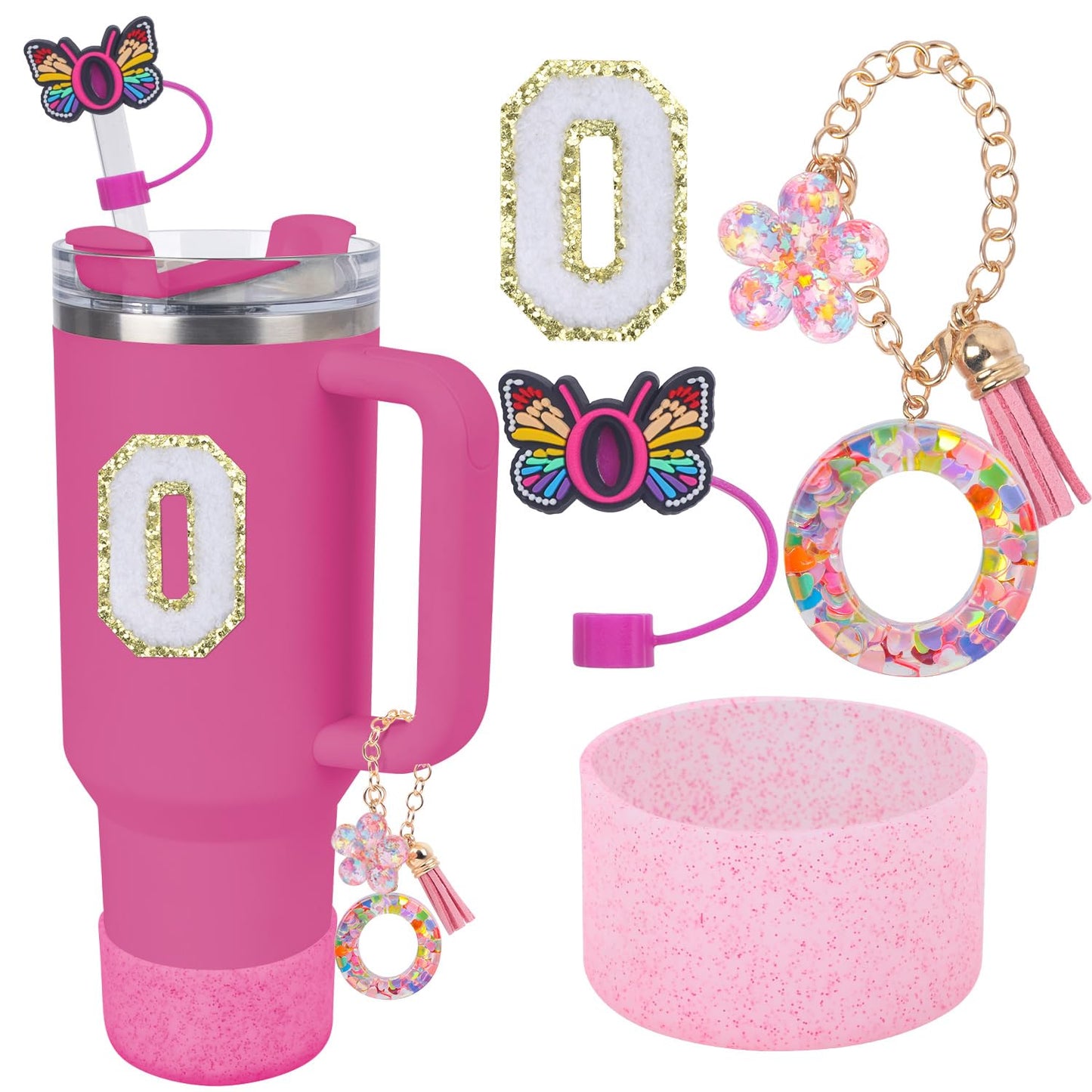 LA KEN DU Use for Stanley Cup Accessories Charms 40oz 30oz,Compatible with Stanley Cup Letter Charms for Handle Silicone Boot,Straw Cover Topper & Sticker(O)