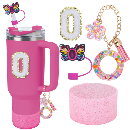 LA KEN DU Use for Stanley Cup Accessories Charms 40oz 30oz,Compatible with Stanley Cup Letter Charms for Handle Silicone Boot,Straw Cover Topper & Sticker(O)
