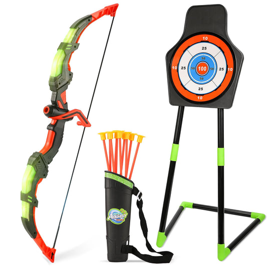 Handwell Archery Toy Set for Kids, Bow and Arrow Set with 10 Suction Cup Arrows, LED Light Up Archery Set with Standing Target & Quiver, Bow and Arrows Set Toy Gift for Boys Girls Children Age 3-12