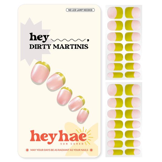 Heyhae Semi Cured Gel Nail Strips | No LED Lamp Needed | French, Green, Spring | Easy Apply & Remove, Salon Quality | Includes 28 Strips, 1 Prep Pads, Nail File & Wooden Stick - Hey, Dirty Martinis