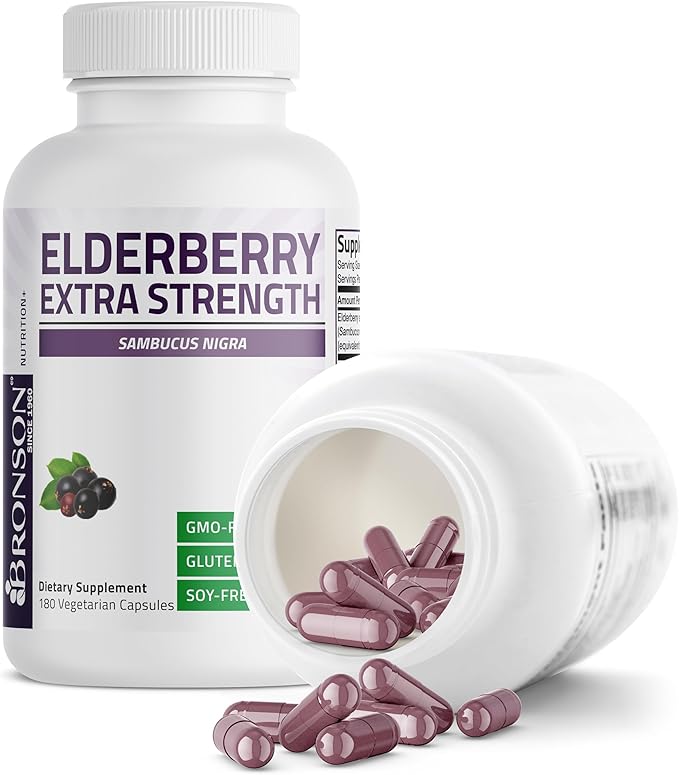 Bronson Elderberry Extra Strength, Supports Healthy Immune System & Antioxidant Protection, Non GMO, 180 Vegetarian Capsules