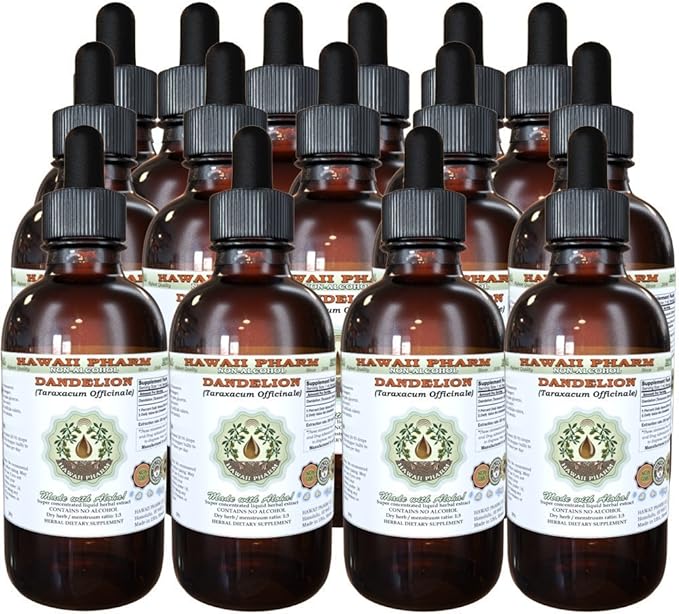 Dandelion Alcohol-Free Liquid Extract, Organic Dandelion (Taraxacum Officinale) Dried Leaf Glycerite Hawaii Pharm Natural Herbal Supplement 15x4 oz