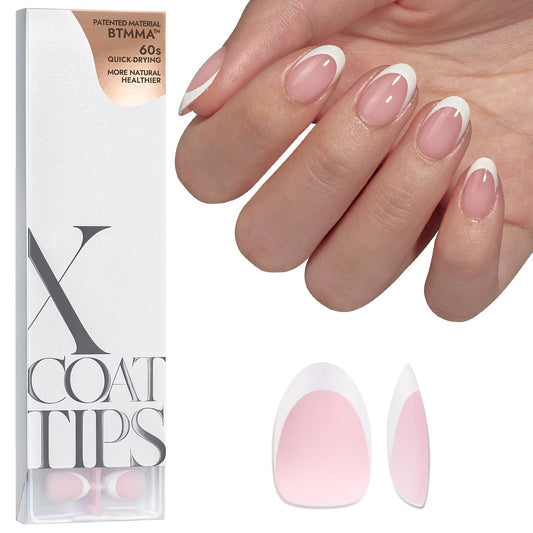 BTArtboxnails French Gel Nail Tips - French Tip Press on Nails Pink Extra Short Almond XCOATTIPS for Nail Extensions