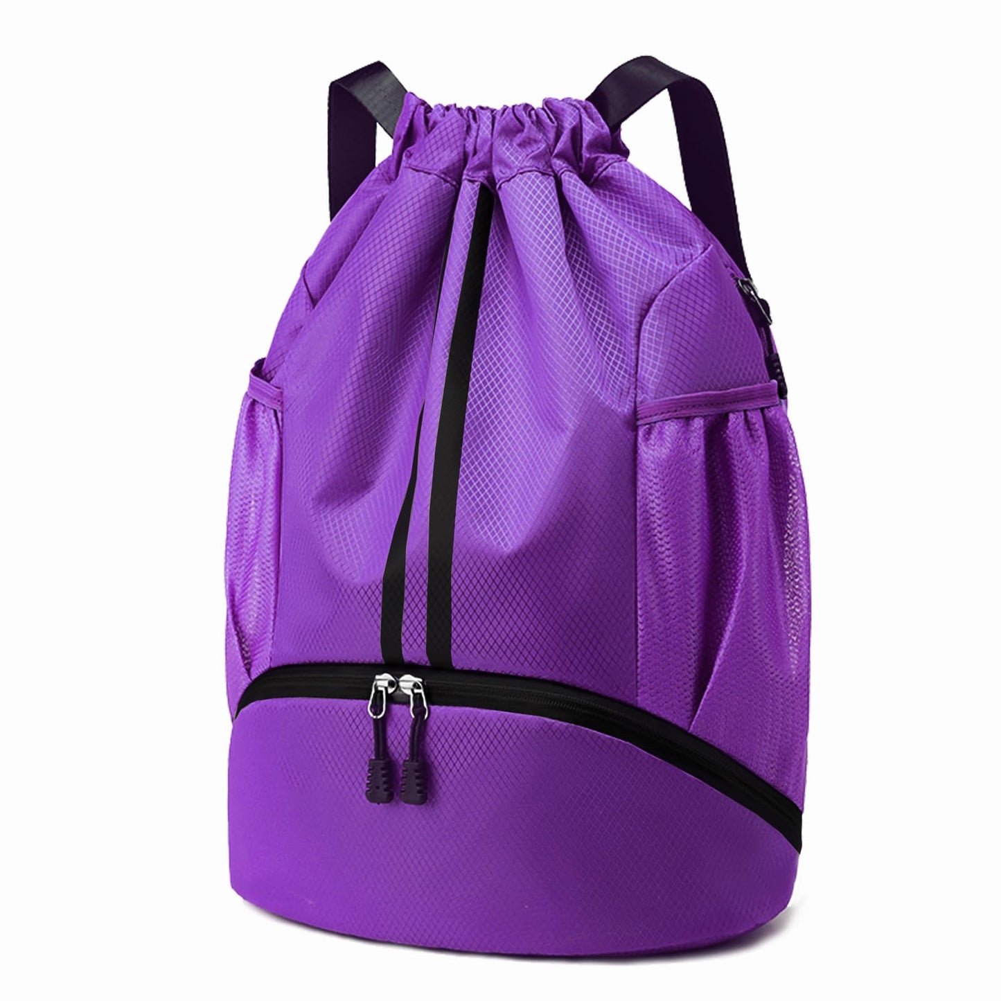 Hoedia Sports Drawstring Backpack - String Swim Gym Bag with Shoes Compartment and Wet Proof Pocket for Women/Men (Purple)