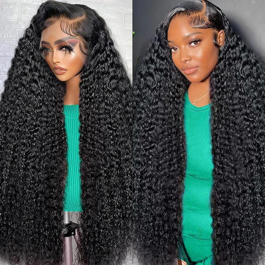 200% Density 13x6 HD Transparent Curly Lace Front Wig Human Hair Pre Plucked Glueless Kinky Curly Lace Front Wig Human Hair Wigs with Baby Hair Bleached Knotsigs For Women(13x6 Lace Front Wig 18 Inch)