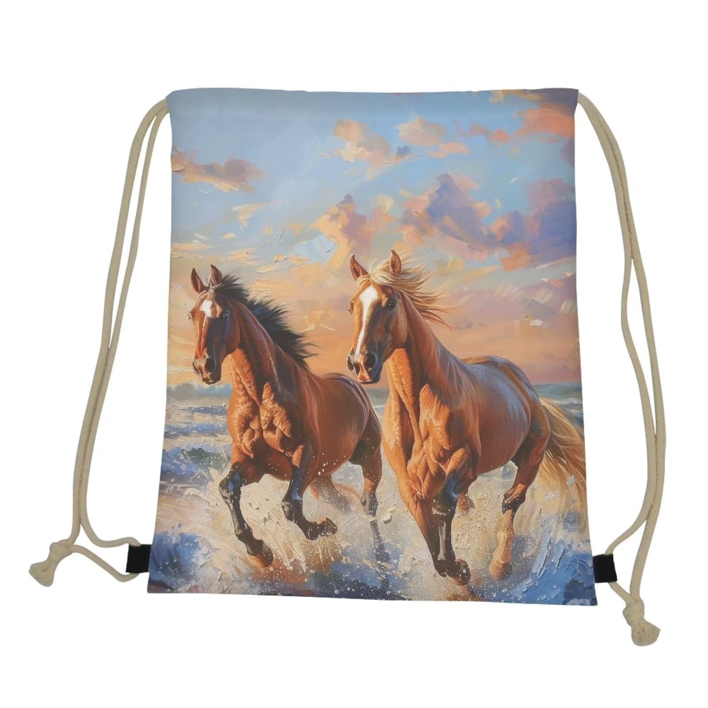 COEQINE Brown Horse Drawstring Bag Gym Drawstring Backpack For Women Girls 10-12 Age Lightweight Sling Bag Teens Girls Birthday