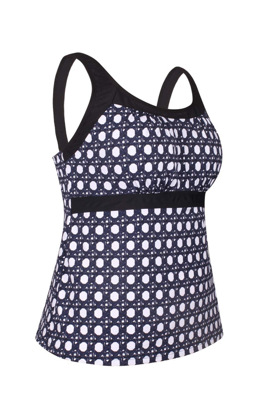 JINXUEER Women's Plus Size Swimsuit Floral Tankini Top Vintage Swimwear Navywhite