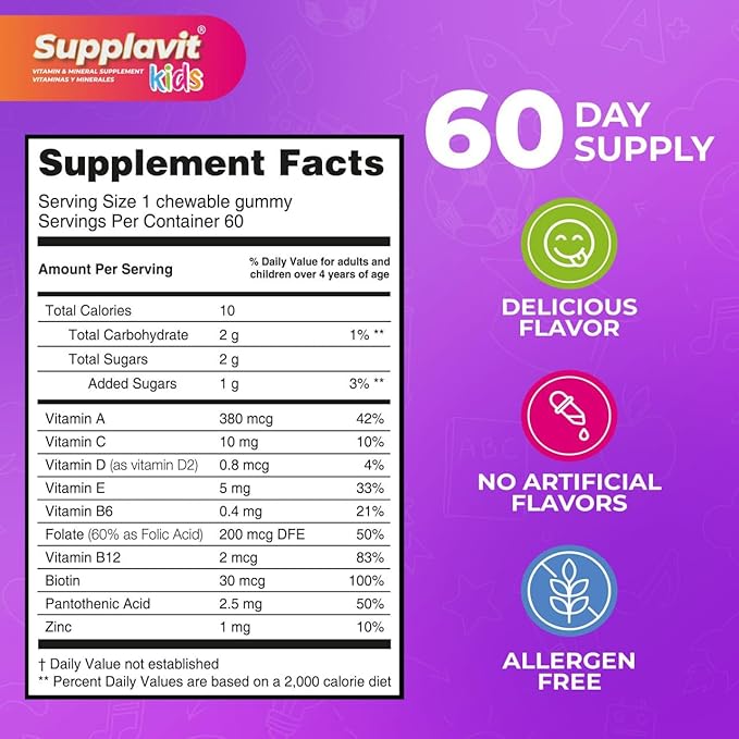 Kids Vitamins and Supplements, No Artificial Coloring, Allergen-Free for Healthy and Strong Children, Natural Fruit Flavors, Healthy and Delicious, (120 Gummies)