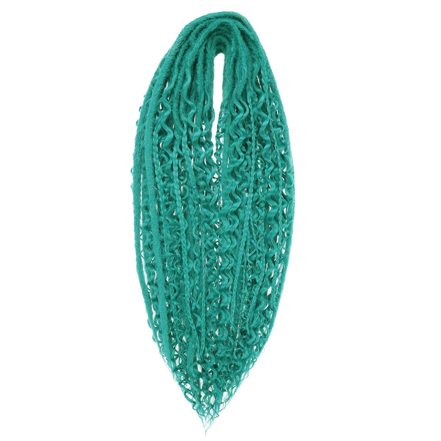 Leeven 30 Strands Double Ended Dreadlock Extensions 24 Inch Thin Synthetic Boho Dreads Green 3 Style Mixed Full Set Wool DE Wavy Curly Hippie Dreads Braid in Soft Viking Dread for Women Men