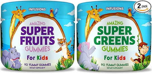 Infusions Super Fruit and Super Green Gummies for Kids 180 Count Superfood Blend Soft and Delicious Gluten Free Non-GMO