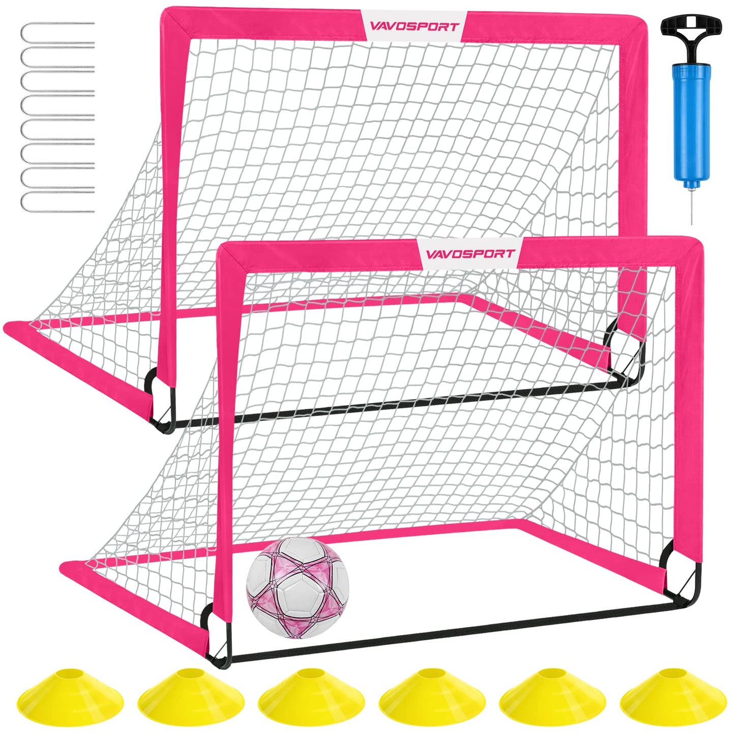 Kids Soccer Goals for Backyard Set - 2 of 4' x 3' Portable Soccer Goal Training Equipment, Pop Up Toddler Soccer Net with Soccer Ball, Soccer Set for Kids and Youth Games, Sports, Outdoor Play (Pink)