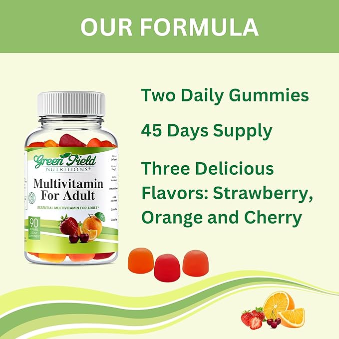 Greenfield Nutritions Halal Multivitamins for Adults | 90 Halal Vitamins for Women & Men | All Essential Gelatin Free Halal Gummy Vitamin, Mineral, Folic Acid, Biotin, Gluten Free, Non-GMO, Vegetarian