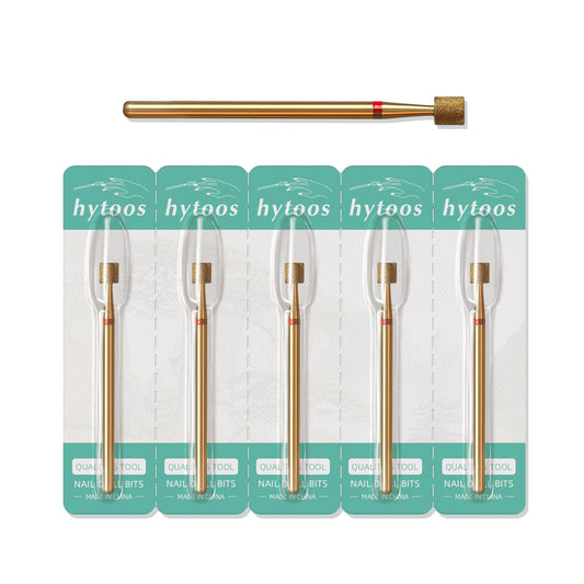 HYTOOS 4mm Barrel Cuticle Clean Titanium Nail Drill Bits, 5Pcs/Set Russian Diamond Nail Bit Professional Safety Under Nail Cleaner Burr for Cuticle Dead Skin, Electric Nails Accessories, Fine