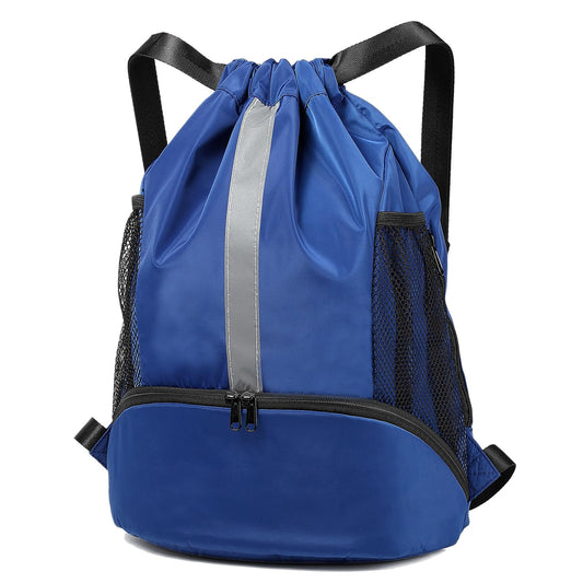 BeeGreen Royalblue Sports Drawstring Backpack String Gym Bag with Shoes Compartment and Wet Proof Pocket for Women Men Large Cinch Sack For Traveling Yoga Beach Swim Outdoor
