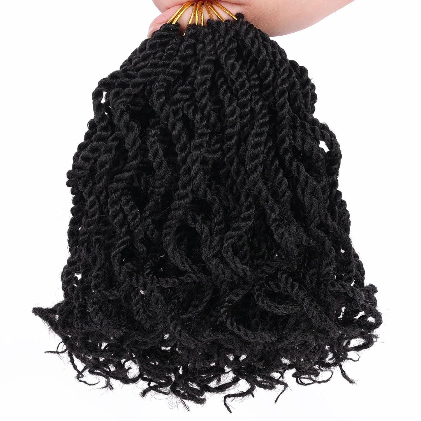 Leeven 6 Inch Senegalese Twist Crochet Hair with Curly Ends, 8 Packs Black Pre Looped 2 Strand Short Twist Hair, Wavy Small Hanava Twist, Synthetic Crochet Braids for Women Girl Kids