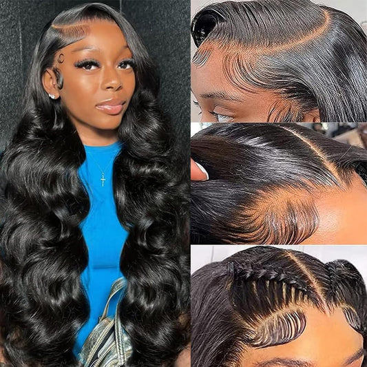 BVWCBJ 13x6 Body Wave Lace Front Wigs Human Hair Pre Plucked 32 Inch 13x6 HD Transparent Frontal Glueless Wigs Human Hair with Baby Hair for Women 180 Density Human Hair Wig Natural Black