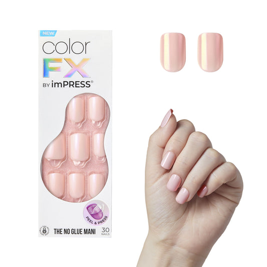KISS imPRESS No Glue Mani Press-On Nails, Color FX, 'Good Mood', Light Pink, Short Size, Squoval Shape, Includes 30 Nails, Prep Pad, Instructions Sheet, 1 Manicure Stick, 1 Mini File