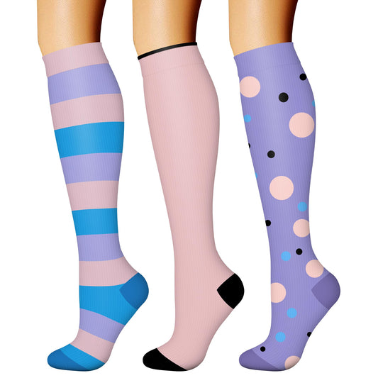 CHARMKING Compression Socks for Women & Men Circulation (3 Pairs) 15-20 mmHg is Best Athletic for Running, Flight Travel, Support, Cycling, Pregnant - Boost Performance, Durability (L/XL,Multi 51)