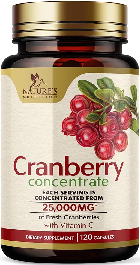 Cranberry Concentrate Extract Supplement for Women & Men + Vitamin C - 25,000mg Formula for Urinary Tract Health Support, Non-GMO and Gluten Free, Cranberry Pills Supplement - 120 Capsules