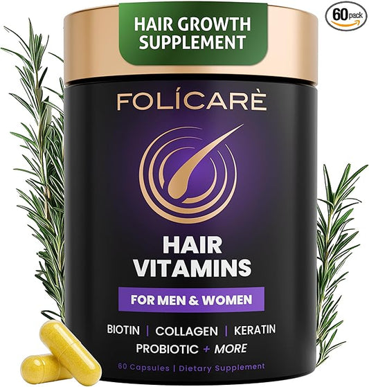 Hair Skin and Nails Vitamins for Women & Men, w/Biotin to Support Healthy Hair, Biotin Supplement Pills w/Collagen + Keratin + Probiotics, Biotina para Cabello Piel y Uñas - Made in USA