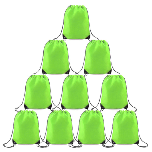 BeeGreen 10 Packs Green Drawstring Bags for Birthday Party Gym Sports Multipurpose Polyester Cinch Sackpack Bulk for Heat Vinyl Tie Dye Pull String Sinch Sacks