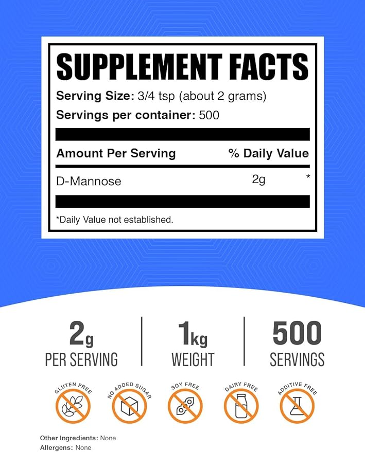 BulkSupplements.com D-Mannose Powder - D-Mannose Supplement, for Urinary Tract Health - Unflavored & Gluten Free, 2g per Serving, 1kg (2.2 lbs) (Pack of 1)