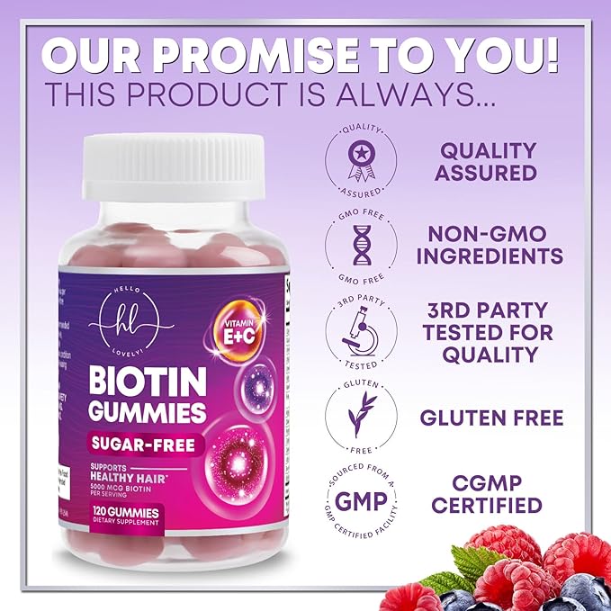 Hair Vitamins Gummy with Biotin 5000 mcg, Sugar-Free Hair Growth Support with Vitamins E & C, Non-GMO, Thicker, Stronger & Beautiful Hair, Skin & Nails, Hair Vitamin for Women & Men - 120 Gummies