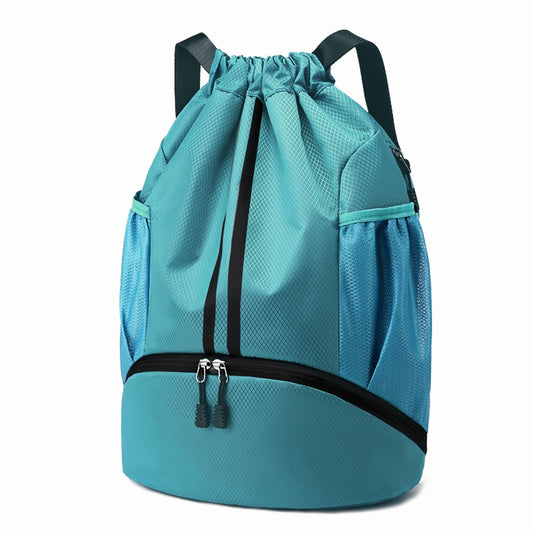 Hoedia Sports Drawstring Backpack - String Swim Gym Bag with Shoes Compartment and Wet Proof Pocket for Women/Men (Teal)
