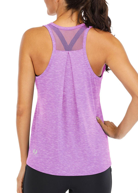 ICTIVE Workout Tops for Women Loose fit Racerback Tank Tops for Women Mesh Backless Muscle Tank Running Tank Tops Workout Tank Tops for Women Yoga Tops Athletic Exercise Gym Tops Light Purple S