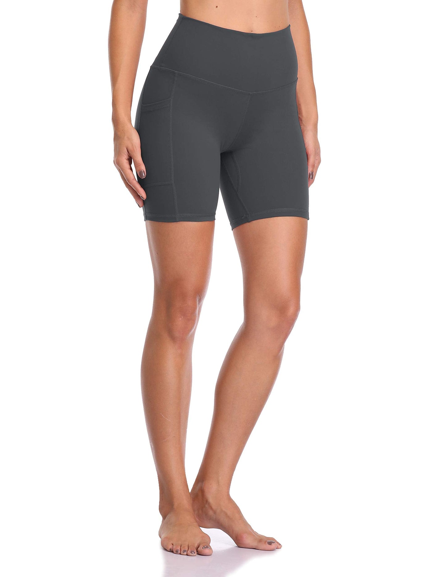 Colorfulkoala Women's High Waisted Biker Shorts with Pockets 6" Inseam Workout & Yoga Tights (XS, Charcoal Grey)