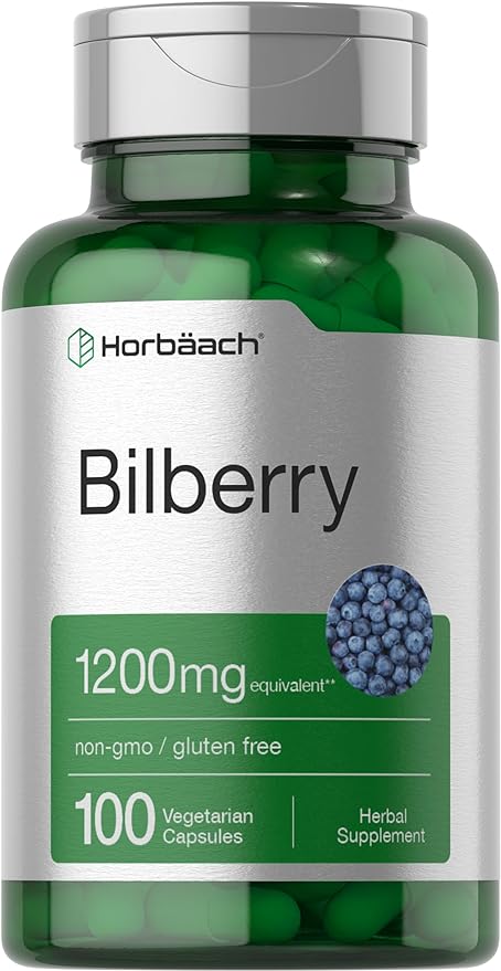 Horbäach Bilberry Fruit Extract 1200mg | 100 Capsules | Vegetarian, Non-GMO, Gluten Free Supplement