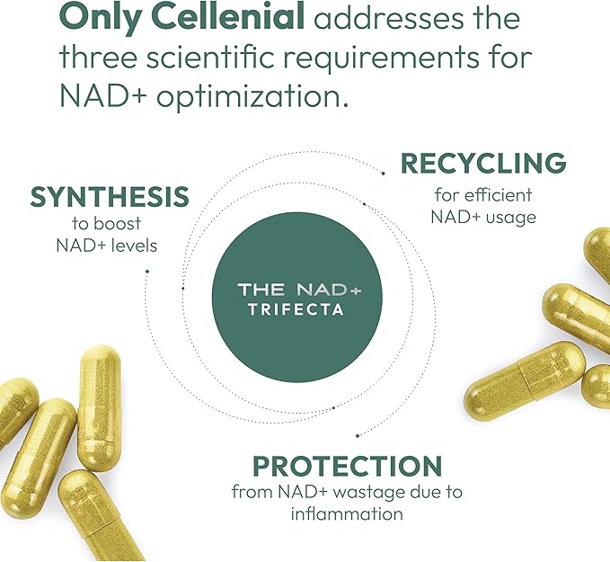 Cellenial - Patented NAD+ Supplement. Next Generation NAD+ Boosting Supplement. Better Than NMN for DNA Repair, Cellular Energy, Healthy Aging, Energy Production, and Brain Function