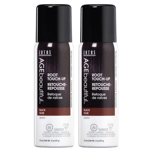 AGE beautiful Root Touch Up Hair Color Spray | Touch-Up Gray Concealer | Temporary Cover Up | Adds Volume & Covers Thinning Patches | Water, Sweat, Stain Resistant | Black | 2 Ounce (Pack of 2)