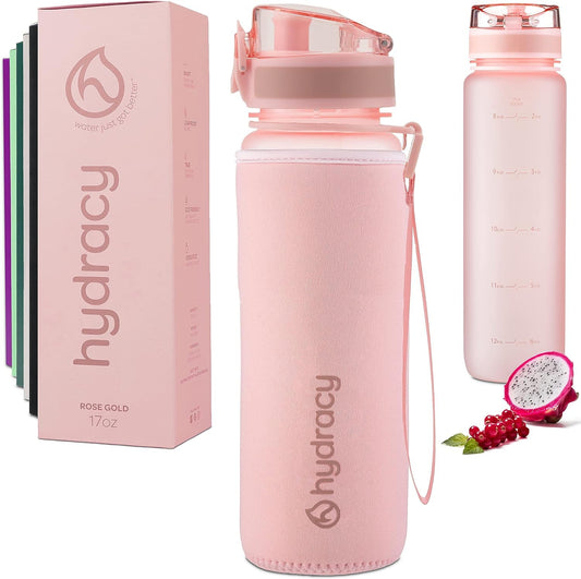 Hydracy 17 oz Motivational Water Bottle with Time Marker, Reusable Water Bottle With Strap, Leak Proof Chug Lid, Kids Water Bottle with Times to Drink and Fruit Infusion Strainer, Ideal Gift