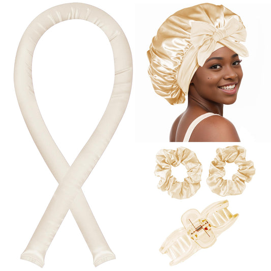 Heatless Hair Curler,Blowout Heatless Curls Overnight,No Heat Curling Rod Set with Silk Bonnet for Sleep in,Champagne