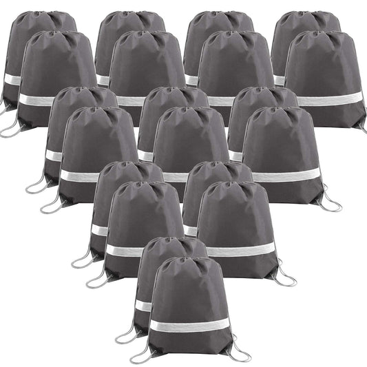 BeeGreen 20 Pieces Dark Grey Drawstring Backpacks Bags Bulk, String Bags Reflective Cinch Sack, DIY Blank Drawstring Bags for Women and Men