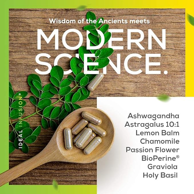 Ideal Infusion Cortisol Blocker and Mood Support: Promotes Relaxation & Stress Relief - Overall Wellbeing & Serenity, Astragalus Root, Ashwagandha, Passion Flower (60 Servings) Vegan
