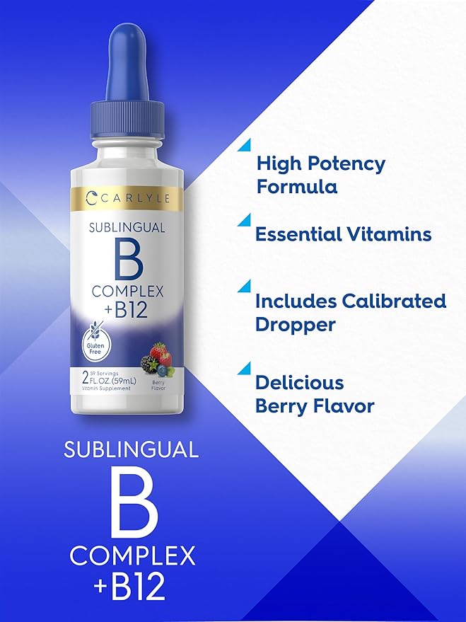 Carlyle Sublingual Vitamin B Complex | with B12 | 2 Fluid Ounces | Berry Flavor | Vegetarian, Non-GMO, and Gluten Free Supplement