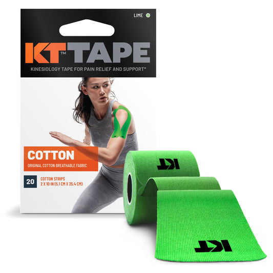 KT Tape, Original Cotton, Elastic Kinesiology Athletic Tape, 20 Count, 10” Precut Strips, Lime