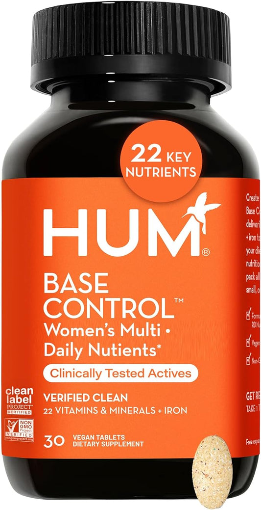 HUM Base Control - Daily Women's Multivitamin & Minerals w/B Complex, Vitamin C, 22 Micro-Nutrients + Iron & Biotin to Support Pre-Menopause Women - Non-GMO & Gluten-Free (30 Tablets)