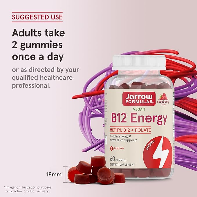 Jarrow Formulas® Methyl B12 and Folic Acid Energy, Dietary Supplement, B12 Gummies for Adults, 60 Gummies, 30 Day Supply